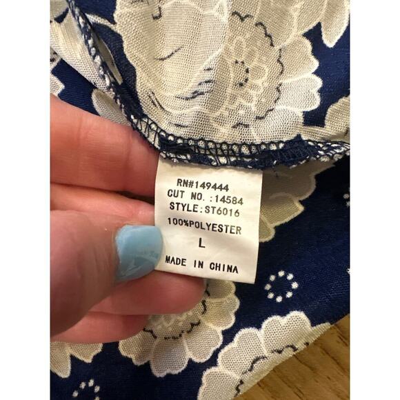 Embers Drape Style Cardigan Womens Large Floral Navy Blue and white - Picture 5 of 5